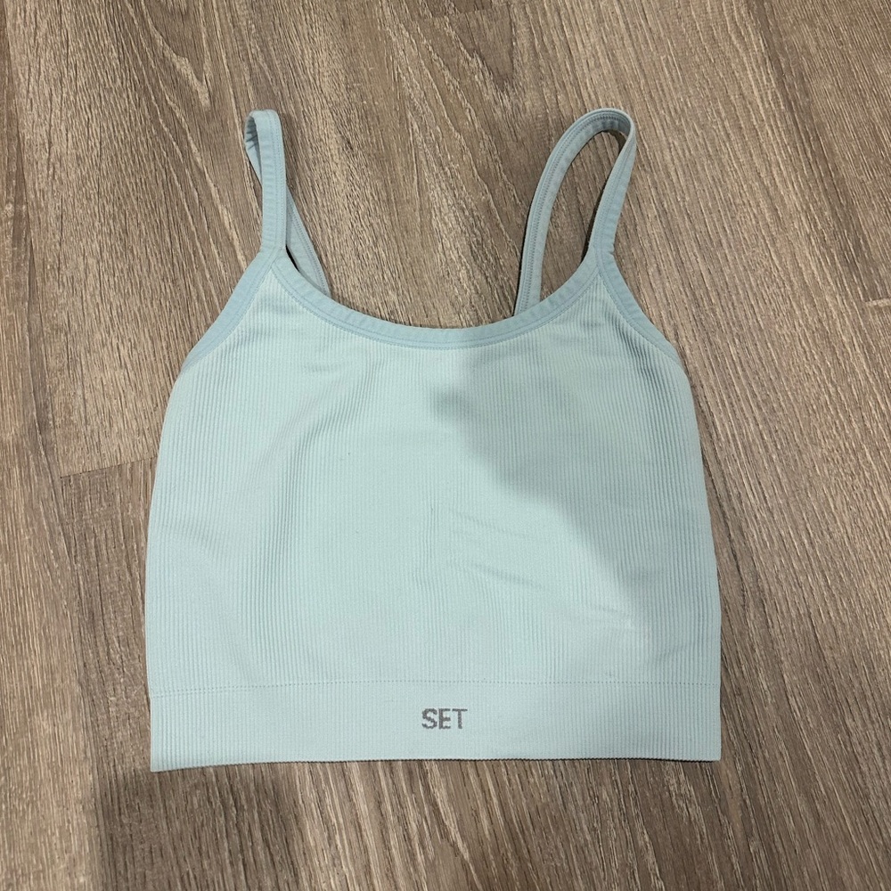 SET Active Light Blue Ribbed Crop Top - Picture 2 of 3